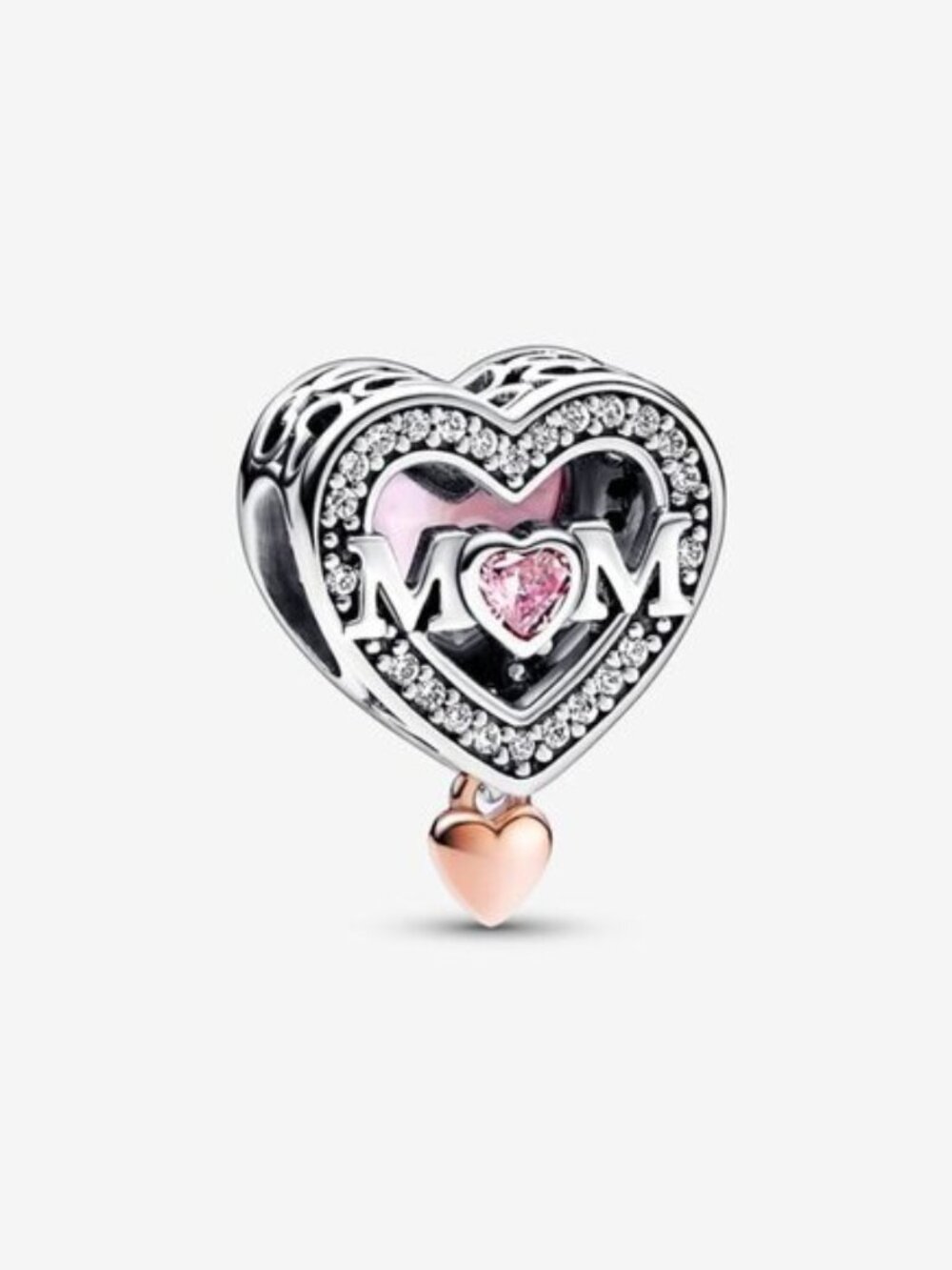 Two-tone Openwork Mum & Heart Charm
